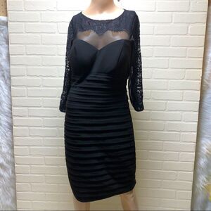 NWT Xscape Black Size 6 Sheer Lace Top Panel Sheath Dress $229